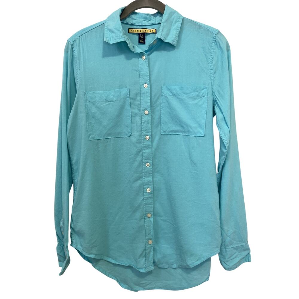 Prince Fox Women’s Small Blue Long Sleeve Casual Button Down Top- Classic/Preppy